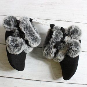 Baby Girls Black Winter Booties Crib Shoe Boots Size 3 9-12 Months Faux Fur